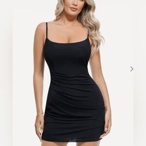 NWT Popilush Shapewear Mesh Tummy Control Black Adjustable Strap Slip Dress